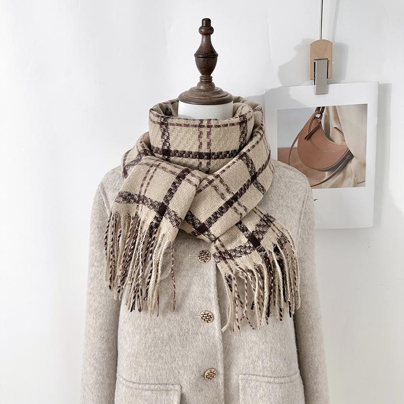 Autumn and winter student couple retro imitation cashmere fringed plaid scarf sweet fashion warm scarf shawl