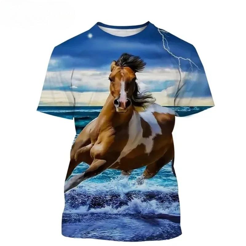 3D Print Animal Horse Graphic T-shirt for Men Women Casual Personality Mens Short Sleeve Tee Tops Streetwear Kids Animal Tshirts