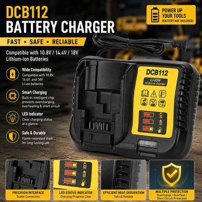 NEW DCB111 Lithium Battery Charger Compatible with for Dewalt 11.8V 11.1V 18V Li-ion Power Tool Battery(No Battery)