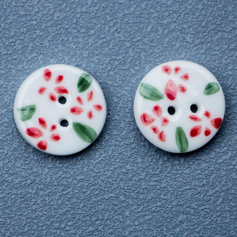 20mm Round Red Ceramic Flower Button for Clothing & Journals