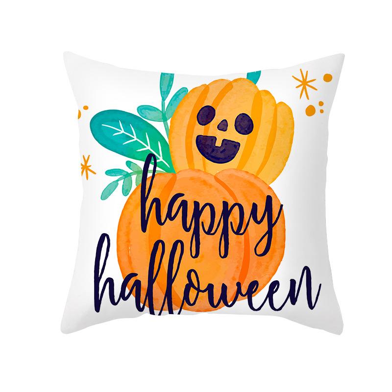 Home Cartoon Pumpkin Head Halloween Pillow Cover Peach Velvet Cushion Cover Office Sofa Cushion Cover