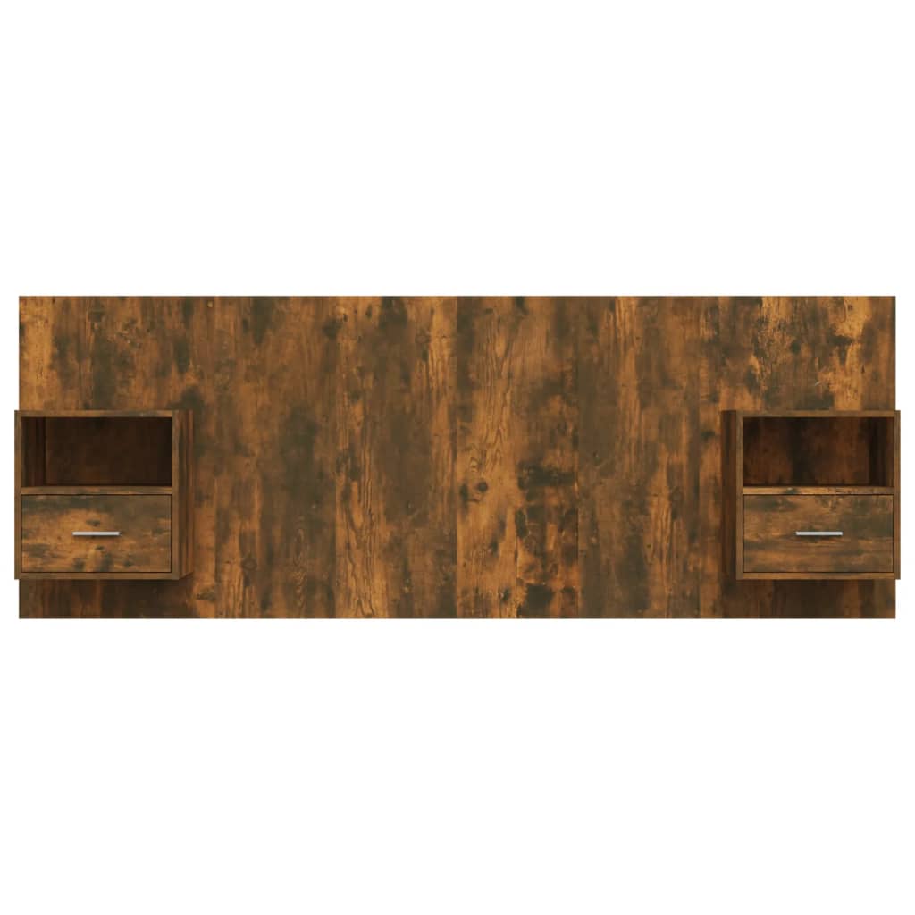 Headboard with Nightstands Smoked Oak Wood Based Material