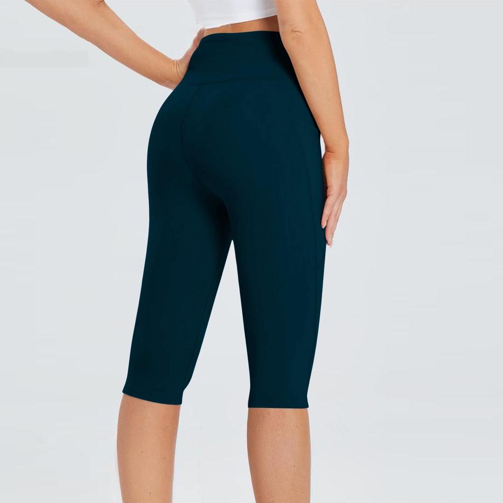 2025 Summer Women's Solid Color Pocket Yoga Capri Pants