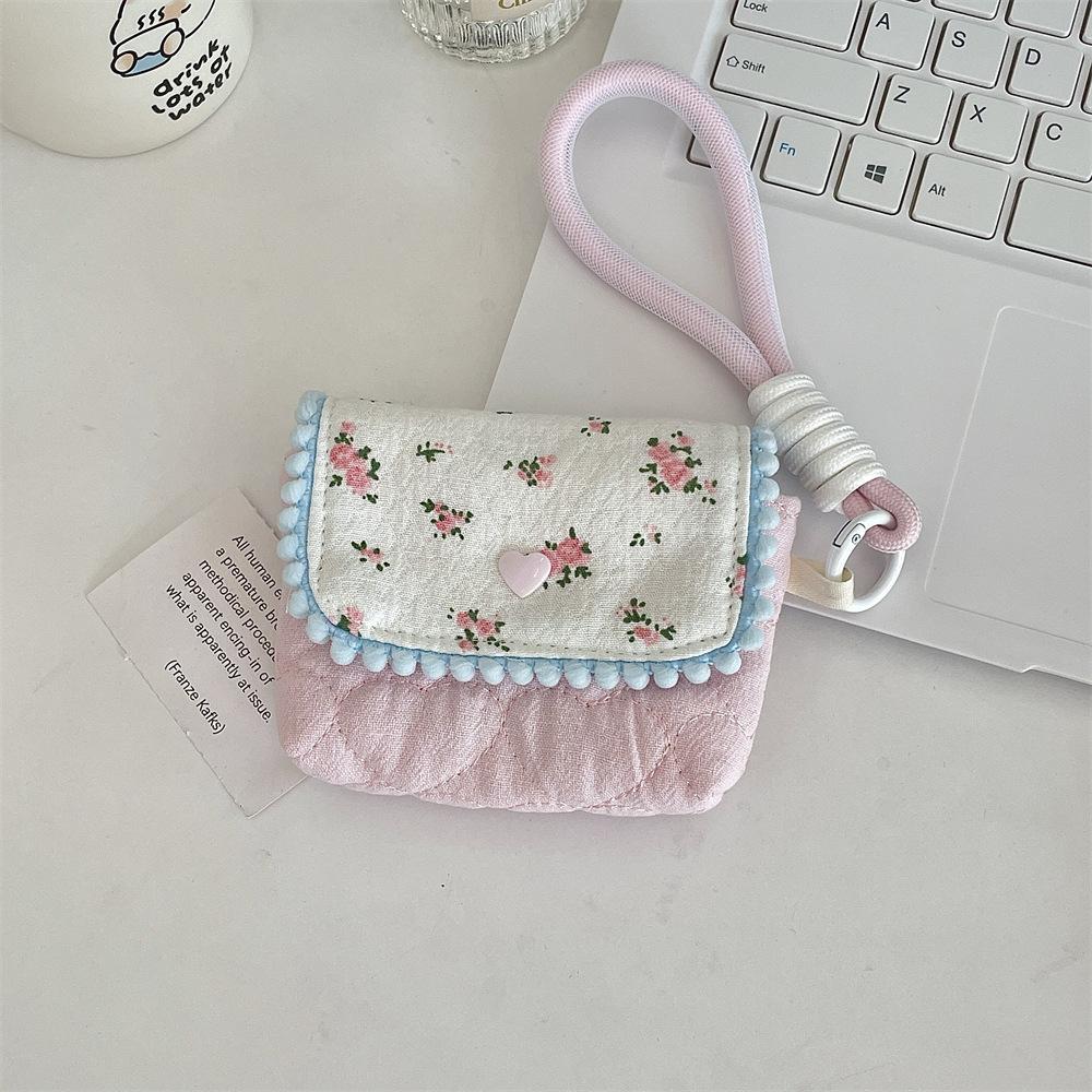 Fresh Small Floral CCD Camera Storage Bag Anti-Fall Portable Compact Headphones Lipstick Cosmetics Storage Bag