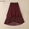 ZANZEA Women Elastic Waist Casual Lace Patchwork Irregular Pleated Skirts