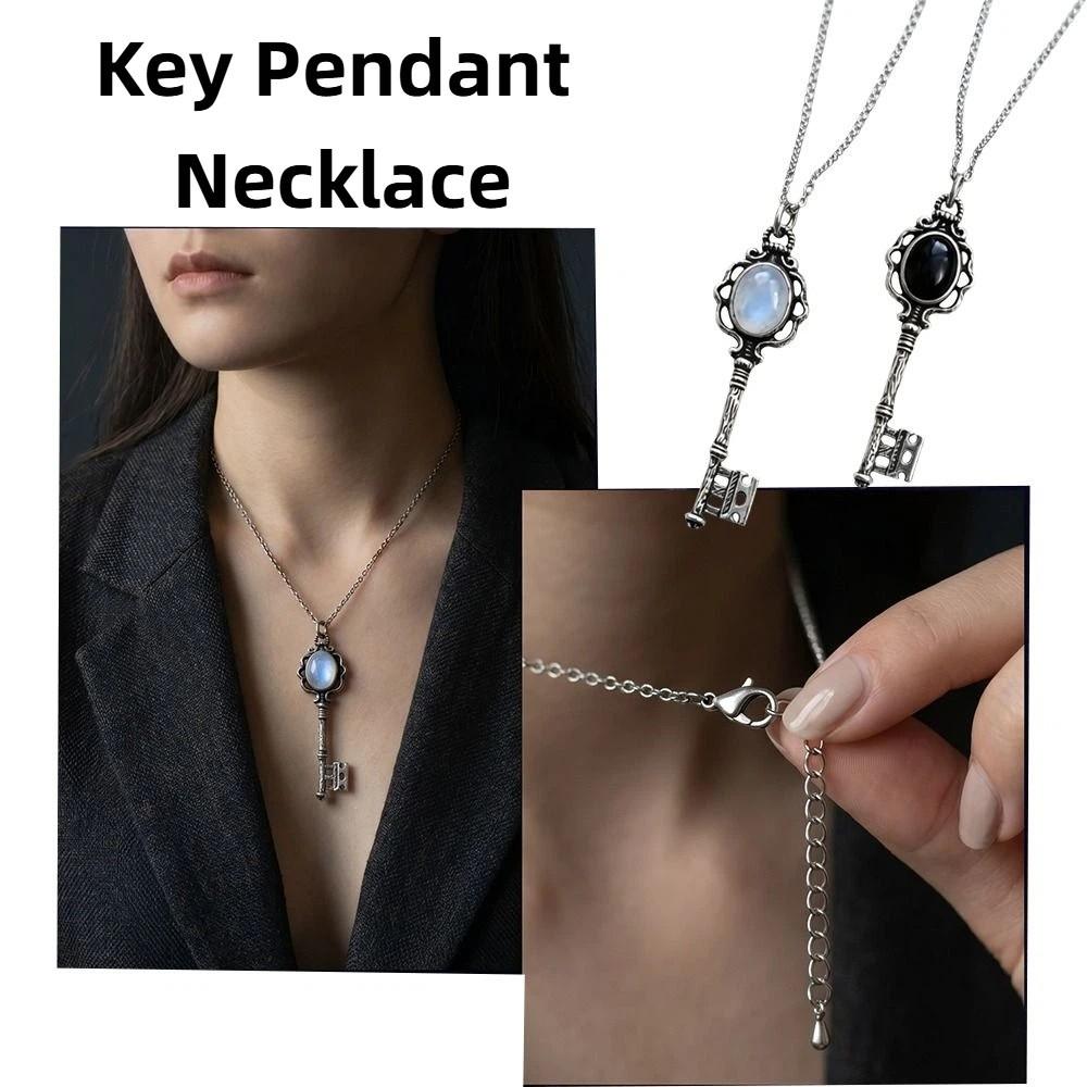 Obsidian Key Pendant Necklace Retro Statement Jewellery Black Stone Necklace Valentine's Day Gifts
