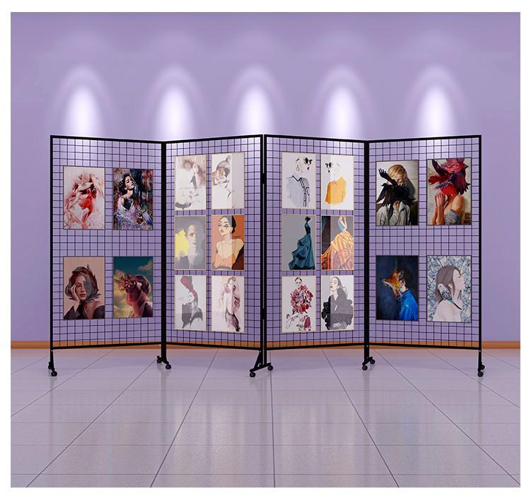 Iron Mesh Folding Display Stand for Art and Calligraphy Exhibitions