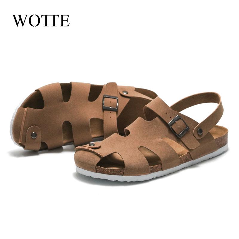 2024 New Summer Men's Cork Sandalas Suede Leather Mule Clogs Slippers Man Soft Cork Two Buckle Beach Slides Footwear For Men
