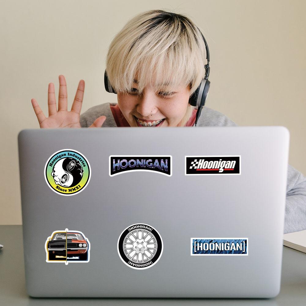 10/52 Pezzi Adesivi Hoonigan Hoonigan Auto da Corsa JDM Adesivi Graffiti per Fai da Te Bagagli Laptop Skateboard Moto Bicicletta Adesivo