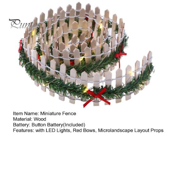 Miniatyr eventyrhagegjerde med 3 moduser LED-lys Røde sløyfer Liten kraftig tredekorasjon Mikrolandskapslayoutrekvisitter