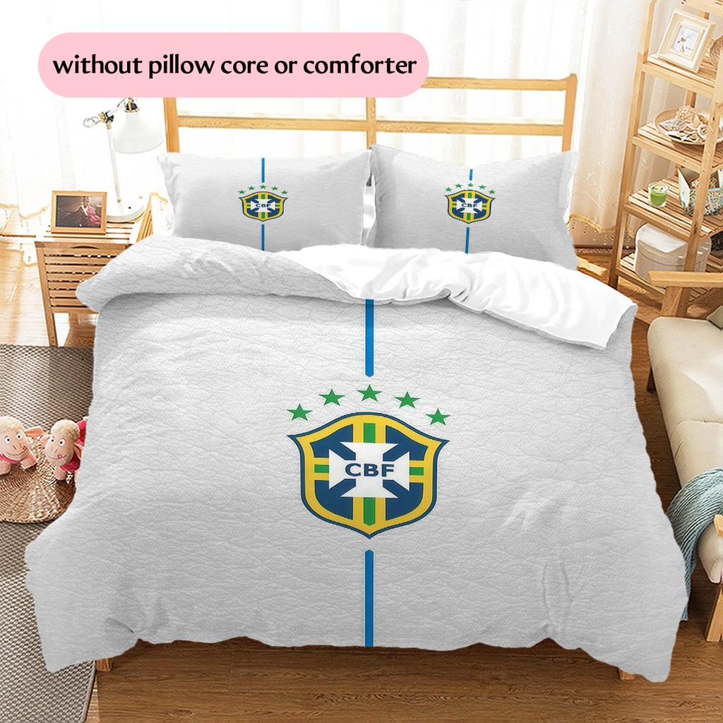 Brazil National Football Team2 Pattern Bedding Quilt Set Home Decoration Gift (1 * duvet cover + 2 * pillowcase without core)