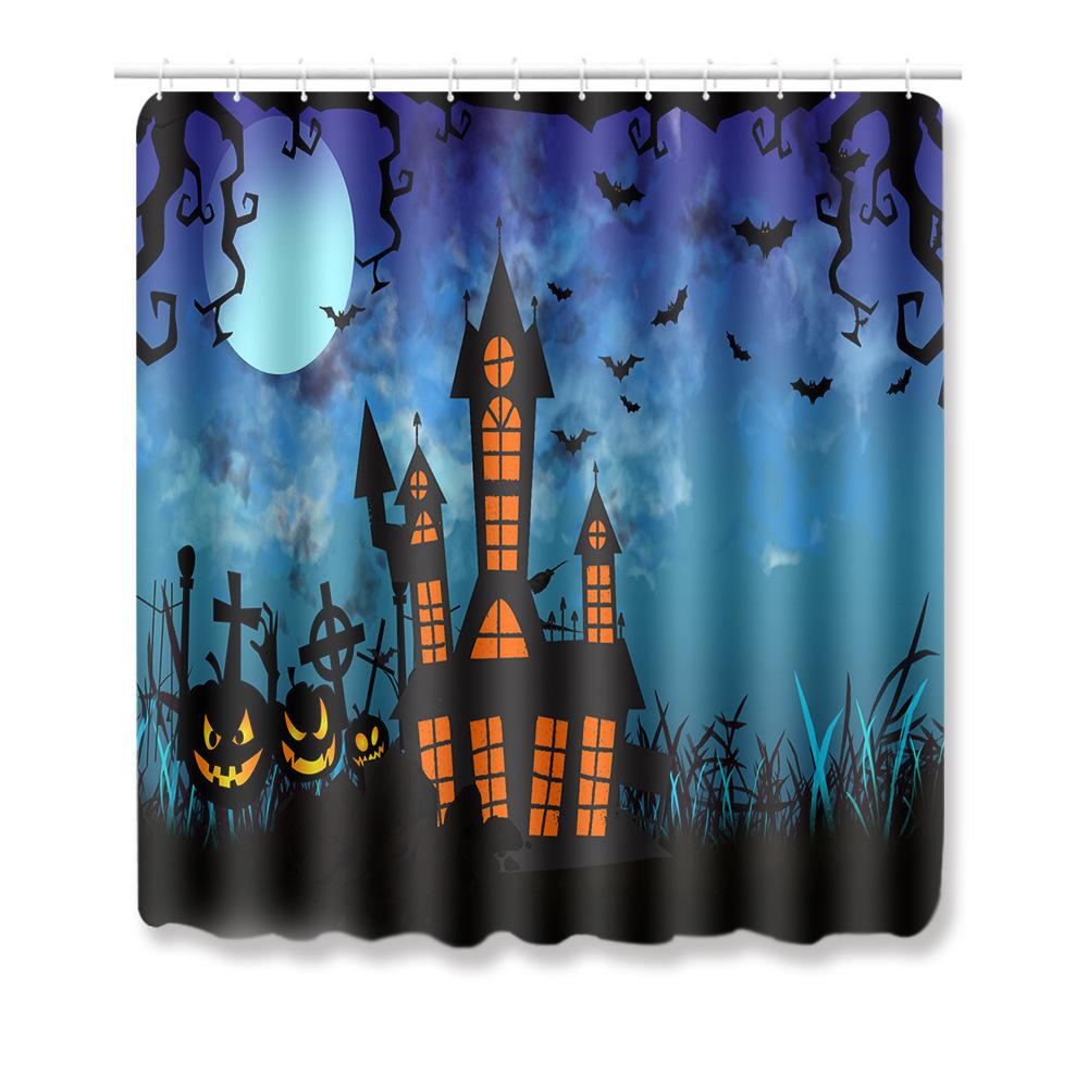 Halloween Shower Curtain Floor Mat Combination Four-Piece Set Bathroom Toilet Carpet Shower Room Foot Mat