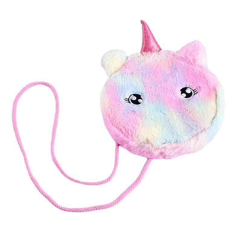 Trendy Big Eyed Unicorn Plush Crossbody Bag Stylish Round Shoulder Pouch