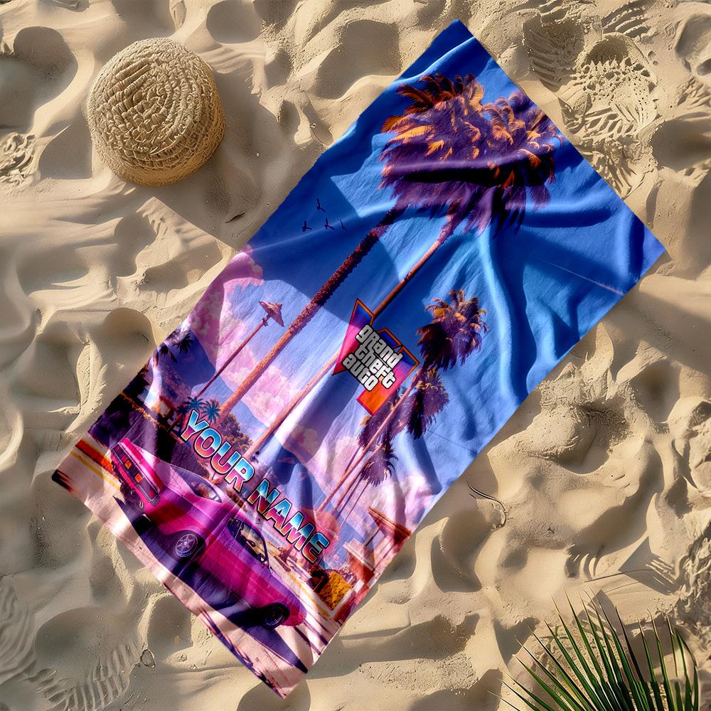 Grand Theft Auto Personalized Text Beach Towel Super Soft & Absorbent Ideal for Travel Outdoor Swim Pool Yoga Surf Camping Hiking Gym Gift Holiday