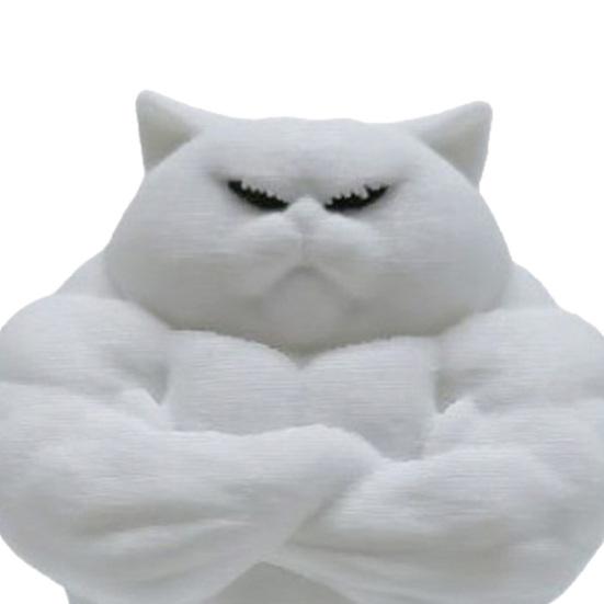 Muscle Cat Statue, 3D Printed Standing Muscular Cat Figurine, Funny Quirky Kitten Desk Ornament for Living Room, Bedroom, Office Desktop, Cabinet
