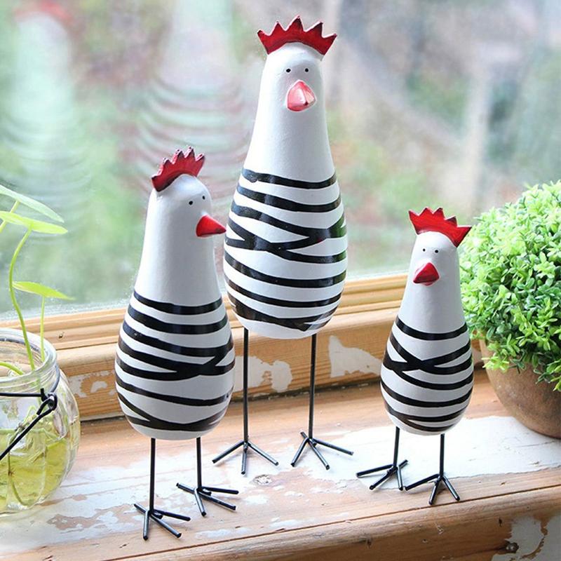 3Pcs Hand Painted Chicken Ornament Wood Chicken Figurine Rooster Gifts