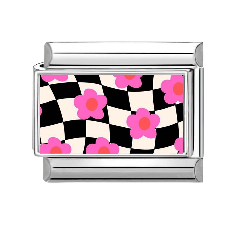 Schönes schwarzes Druckdesign Hase Katze Hund Blumen Herz Y2K Italienischer Charms Glieder Passend für 9mm Edelstahlarmband DIY Herstellung