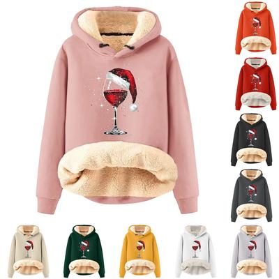 Women's Fashion Hooded Christmas Printed Padded Thickened Warm Loose Pullover Sweatshirt