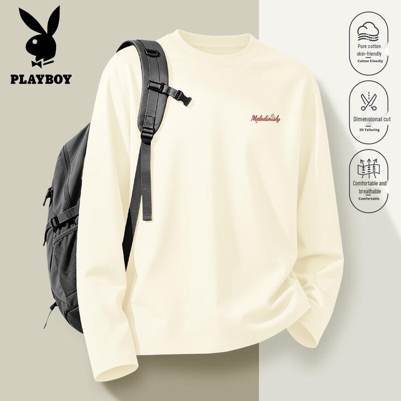 PLAYBOY Męska koszulka z długim rękawem, bawełniana, z okrągłym dekoltem
