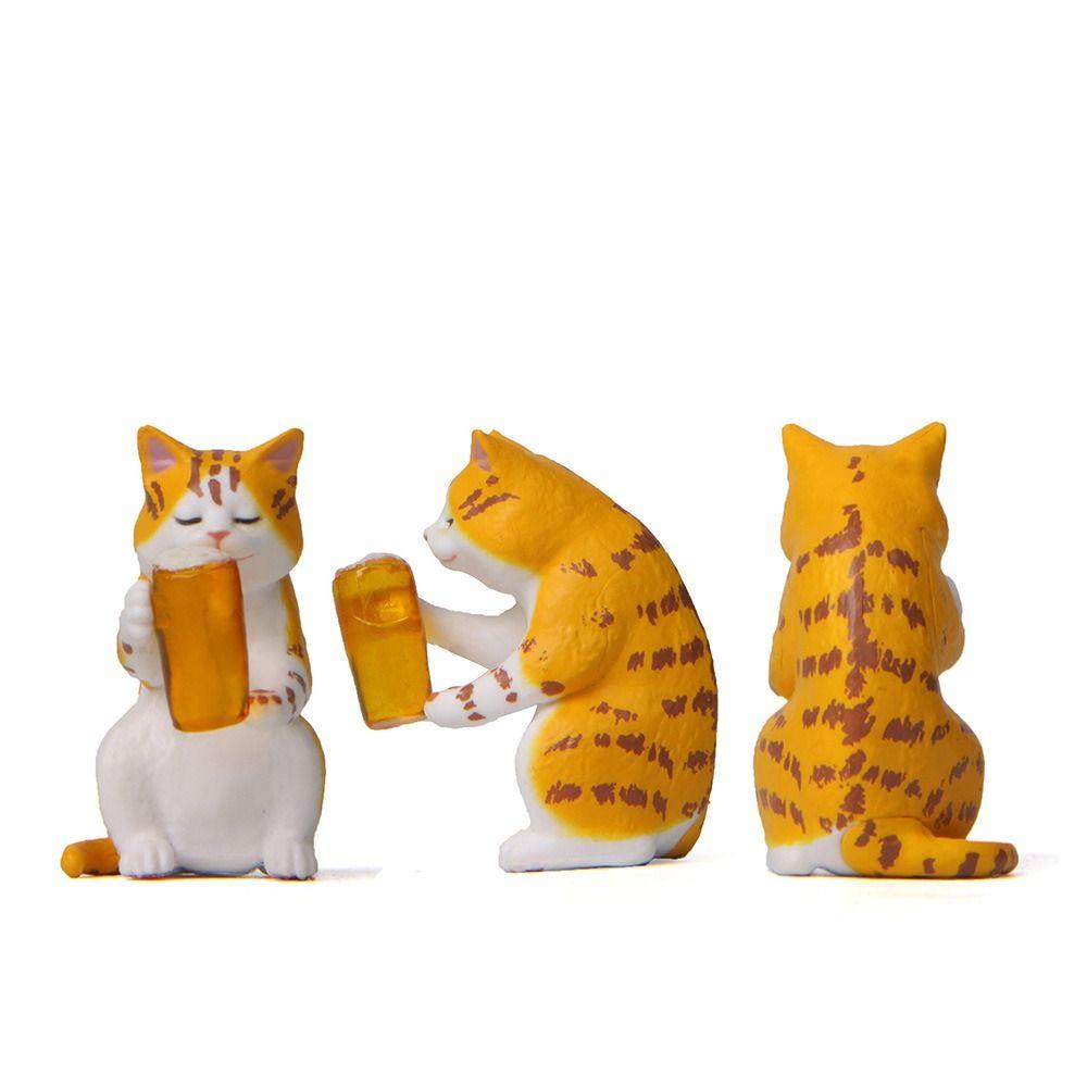Cartoon Beer Cat Figures Mini Cat Statue Toy Funny Cat Center Console Ornaments  Home Decor