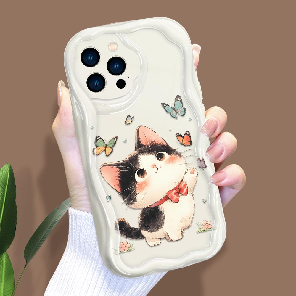Cartoon Pattern Cream Texture Casing Wavy Edge Soft Silicone Cover Phone Case for IPhone Samsung Huawei Honor Xiaomi Redmi Infinix Tecno