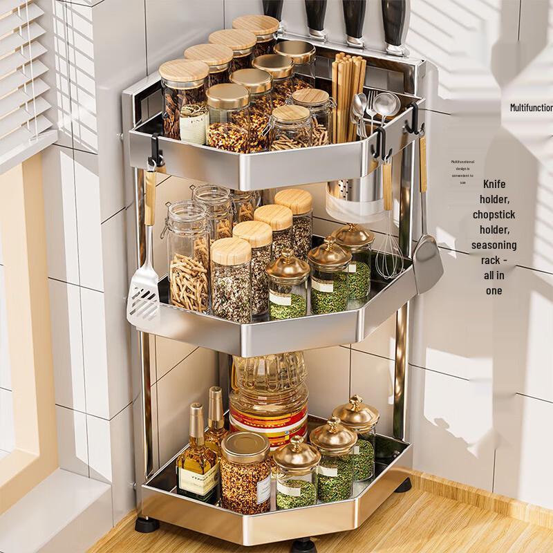 Yingbai 3-poziomowy stalowy stojak na przyprawy na blat z uchwytem na nóż i sztućce