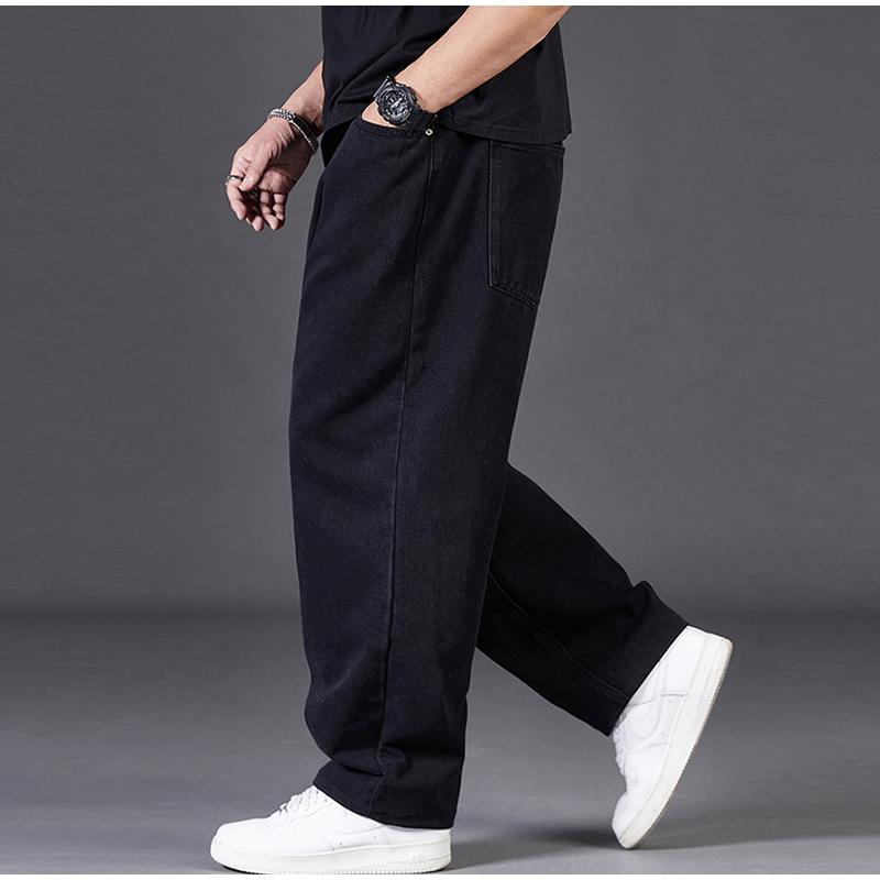 Jeansy Plus Size Męskie Jesienne Luźne Proste Nogawki Casualowe Spodnie Jeansowe Elastyczna Talia Szerokie Nogawki Projekt Dla Mężczyzn 2025 Wiosna Jesień