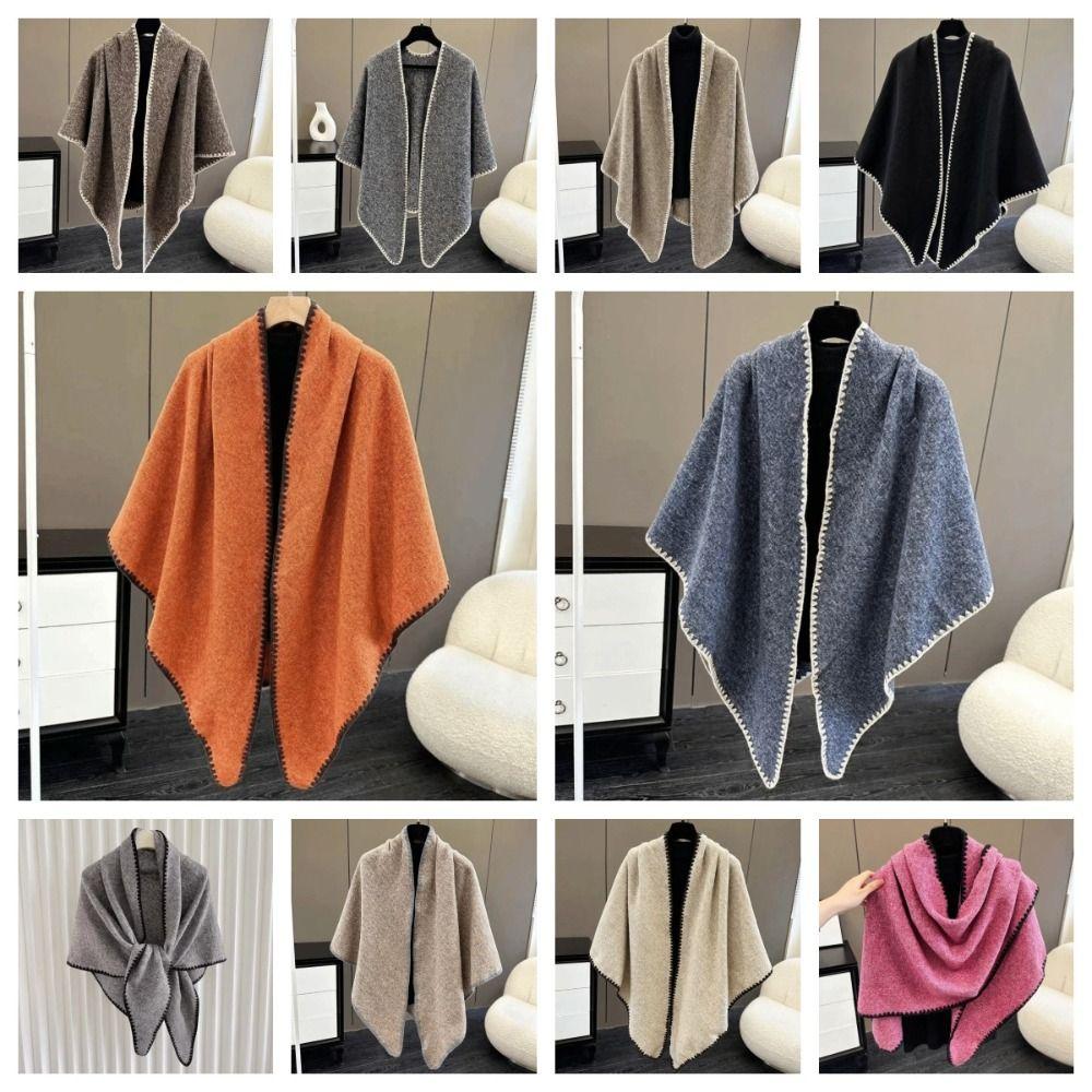 Loose Fit Knitted Poncho Cape Thick Women Shawl Fashion Warm Shawl Scarf Office Wear