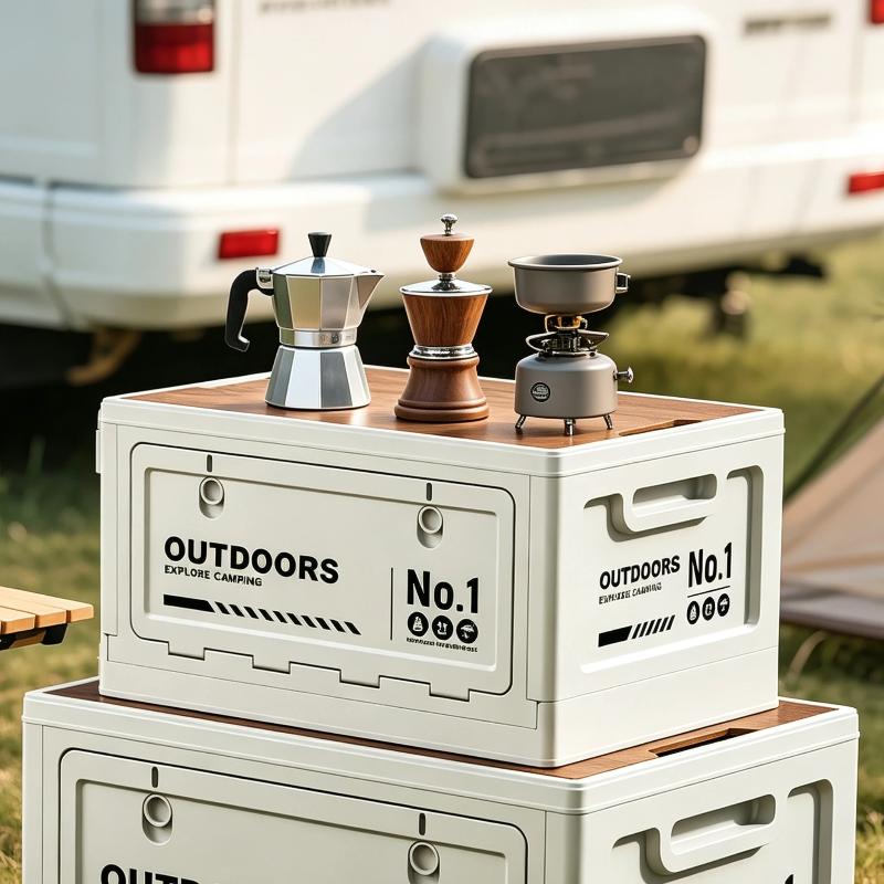 1Pcs Multifunctional Camping Box Foldable Car Trunk Storage Organizer With Bench & Cutting Board For Picnic