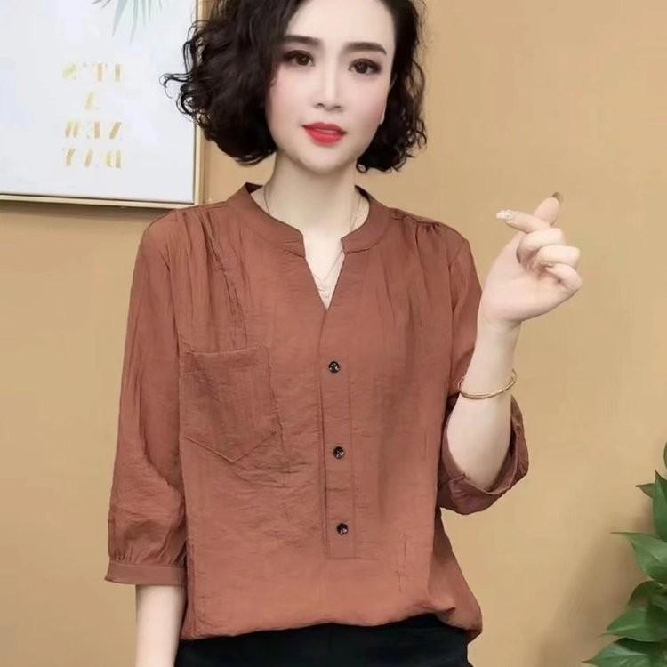 Elegant Plus Size Summer Mid-Sleeve Slimming Pure Color Top for Women Medium