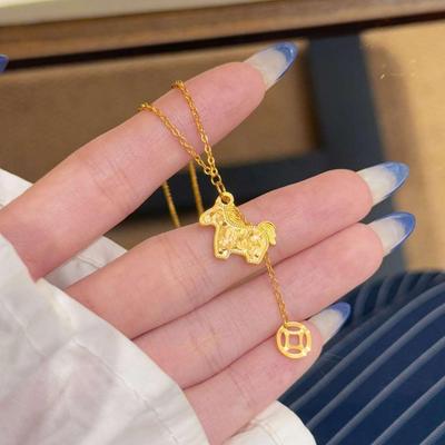 Naszyjnik z miedzianym żetonem zodiakalnym Roku Konia - Luksusowa Moda, Wszechstronny Łańcuszek na obojczyk dla Kobiet