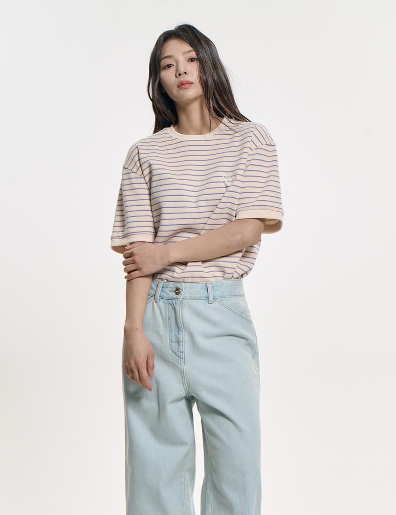 CLEVER FIELD Striped Multi-Pique T-Shirt_Cream