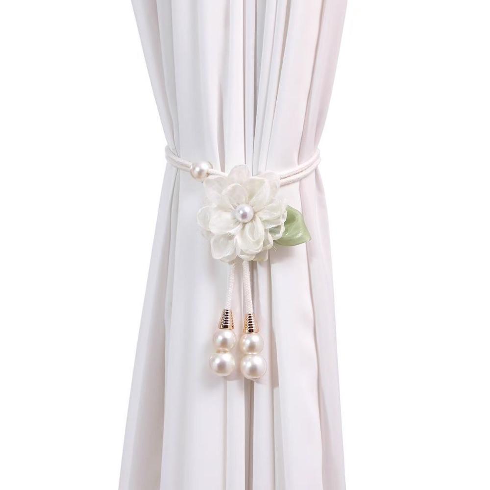 Adjustable Flowers Curtain Straps with Pearl Pendant Curtain Buckle Curtain Binding  Living Room