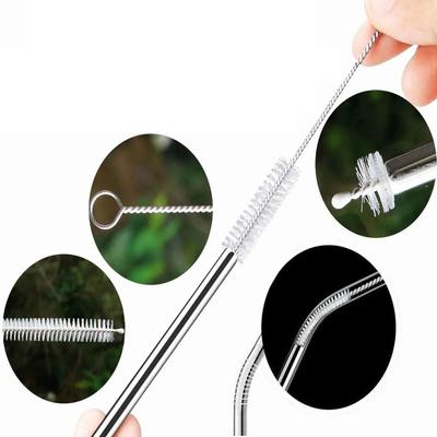 1Pcs Silver Glass Tube Cleaner Brushes Nylon Reusable Straw Clean Bottle Clean Brush Tools