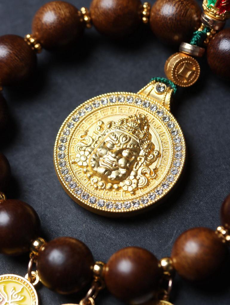 Fuson Red Soil Agarwood Car Pendant with God of Wealth & Peace Lock - Sinking Grade Beads Jewelry