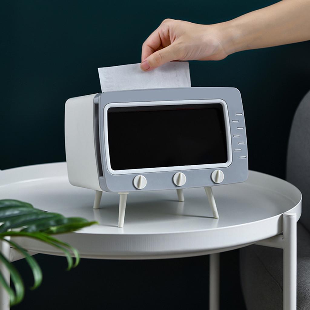 2 in 1 Tissue Box  Desk Box Creative TV Appearance with Phone Stand