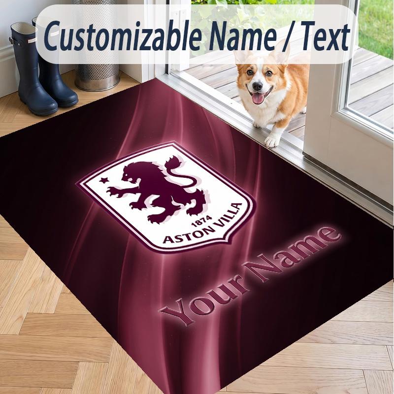 Custom Text Printed Rug Aston Villa Non Slip Floor Carpet For Home Room Decor