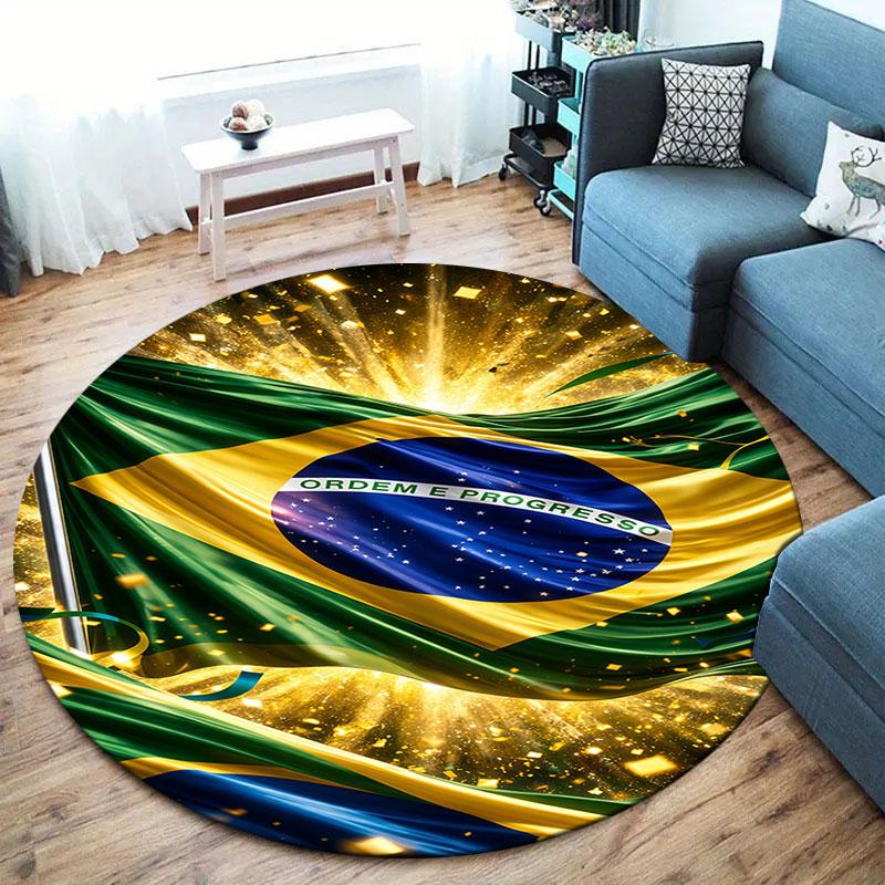 Brazil National Football Team Round Area Rug,Carpet Rug for Living Room Bedroom Sofa Playroom Decor,Non-slip Floor Mat