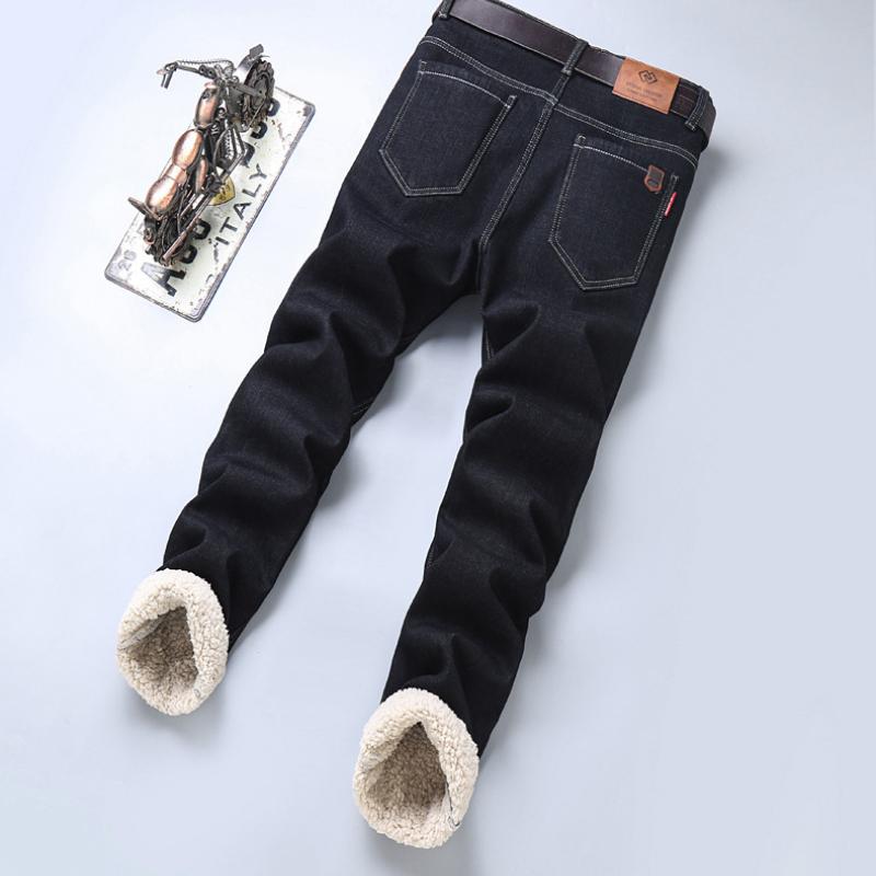 Lamb's Wool Enlarged Thickened Winter Section Jeans Men's Slim Small Straight Stretch Business Casual Denim Men's Trousers