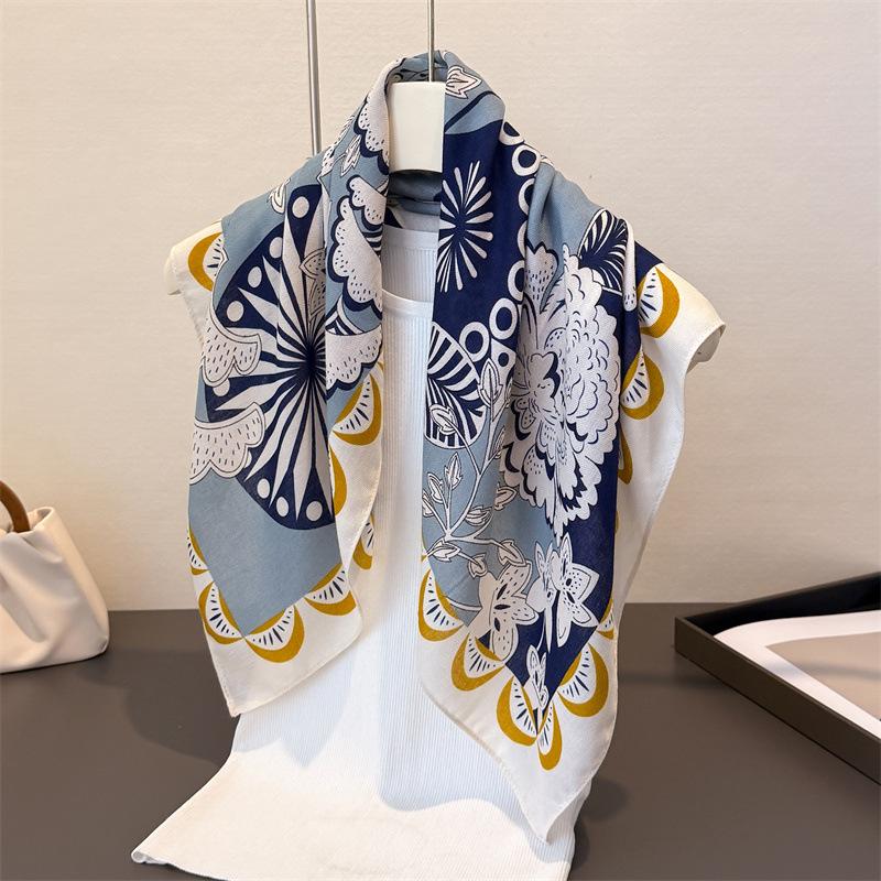70*70cm Luxury Floral Square Scarf For Women Soft Stain Neck Scarf Shawl Warp Elegant Neckerchief Bandanas Paisley Print Hijab