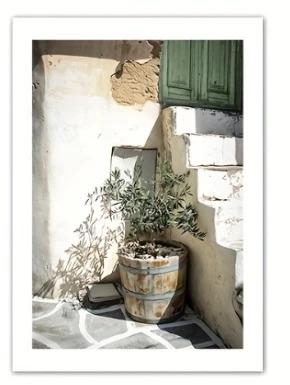 Frameless Bohemian Wall Art Green Bohemian Door Print Mallorcan Poster,Olive Tree Flower and Plant Theme Photography Decoration