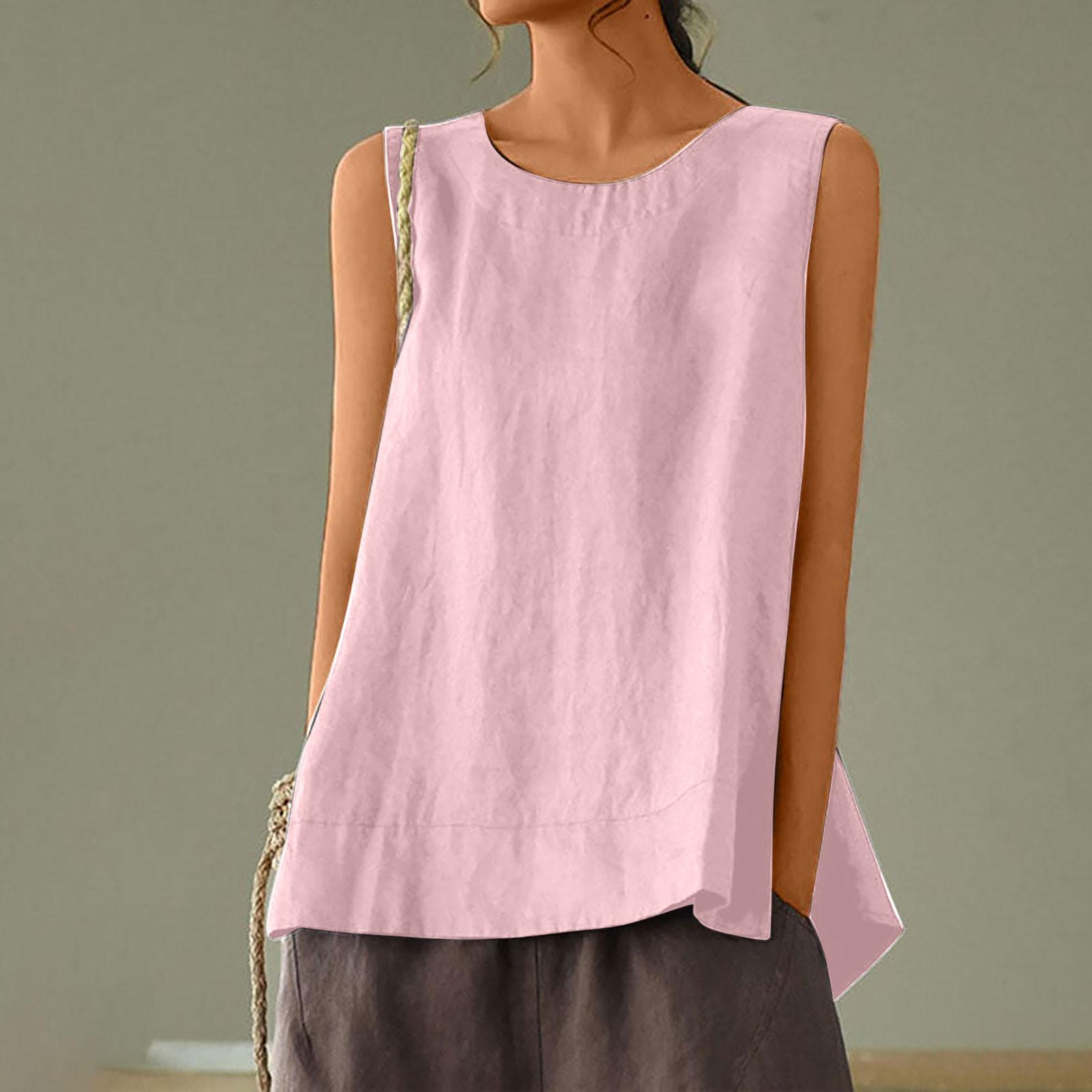 

Жіночий вільний повсякденний бавовняний лляний однотонний жилет без рукавів XL рожевий