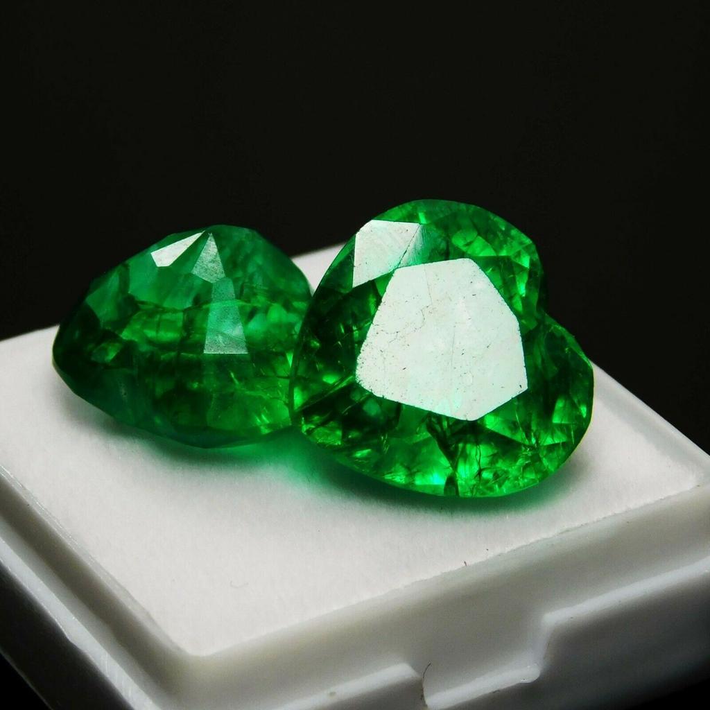 Natural Green Emerald Loose Gemstone 16 Ct Pair Heart Shape for Jewelry Making and Gem Collections