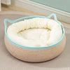 Cat Basket Bed with Cushion Cotton Rope Handwoven Pet Bed Breathable Cat Ear Pet Bed for Indoor Cats