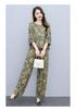 Retro Printed Wide-Leg Pants & Mid-Sleeve Round Neck Top - Elegant Two-Piece Set for Mothers
