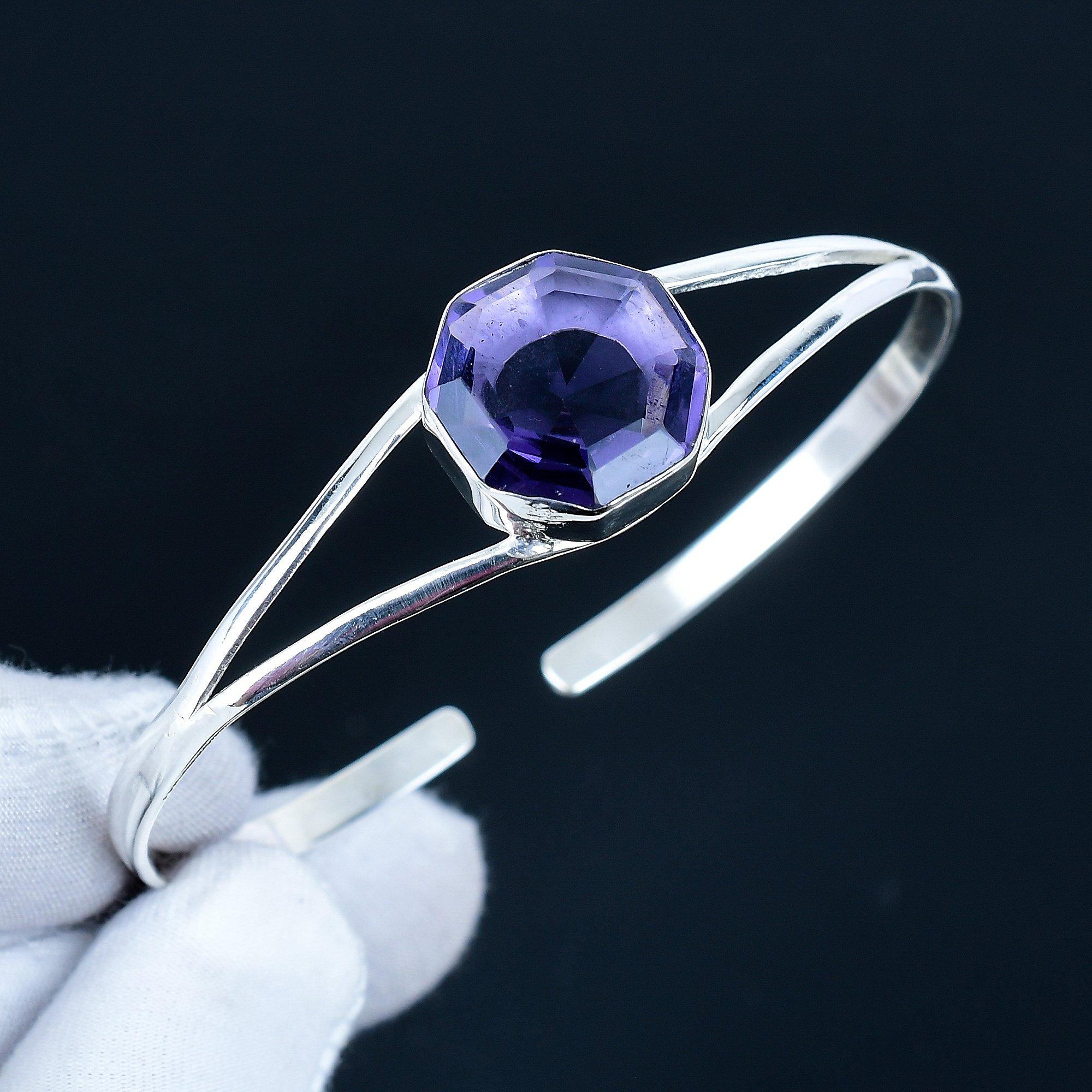 

Аметист Шестиугольный Драгоценный Камень Ручной Работы Манжета Браслет 925 Стерлинговое Серебро Манжета Браслет, Аметистовый Браслет Для Жены, Унисекс Браслет 7 фиолетовый