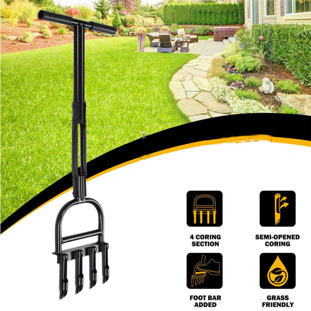 Plug Aeration Lawn Aerator Coring Tool, Manual Plug Core Aerators & Clean Tool, Yard Aeration Tools with 4 Hollow Slots 36.2” x 11.4”Size