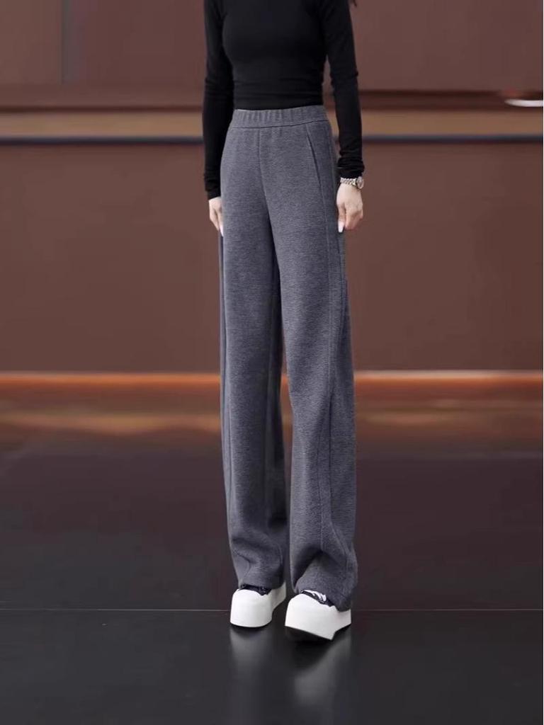 Women's Gray Cashmere Slimming Casual Autumn/Winter Pants - Narrow & Wide-Leg Options