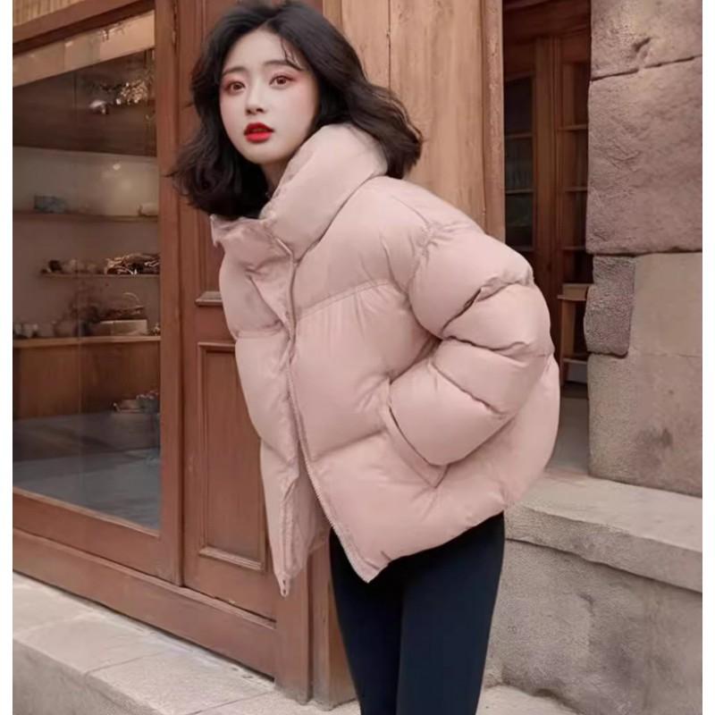 Womens Short Puffer Jacket Winter Warm Duck Down Coat Loose Fit Regular Sleeve Stand Collar Plus Size
