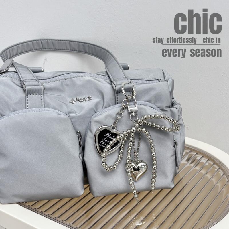 Lovely sparkly silver bead heart ribbon photo emotional keychain Silver Heart Ribbon Photo Keyring